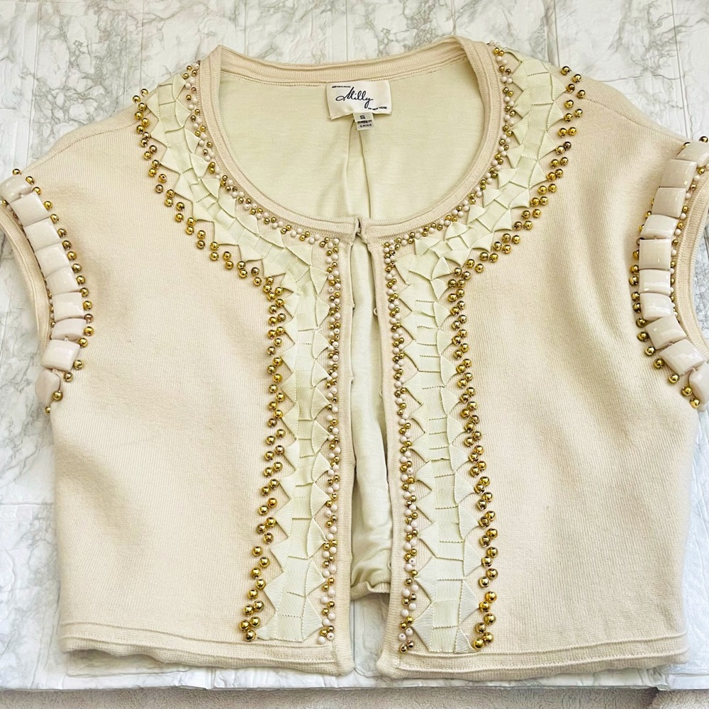 Milly New York Crop Beaded Top